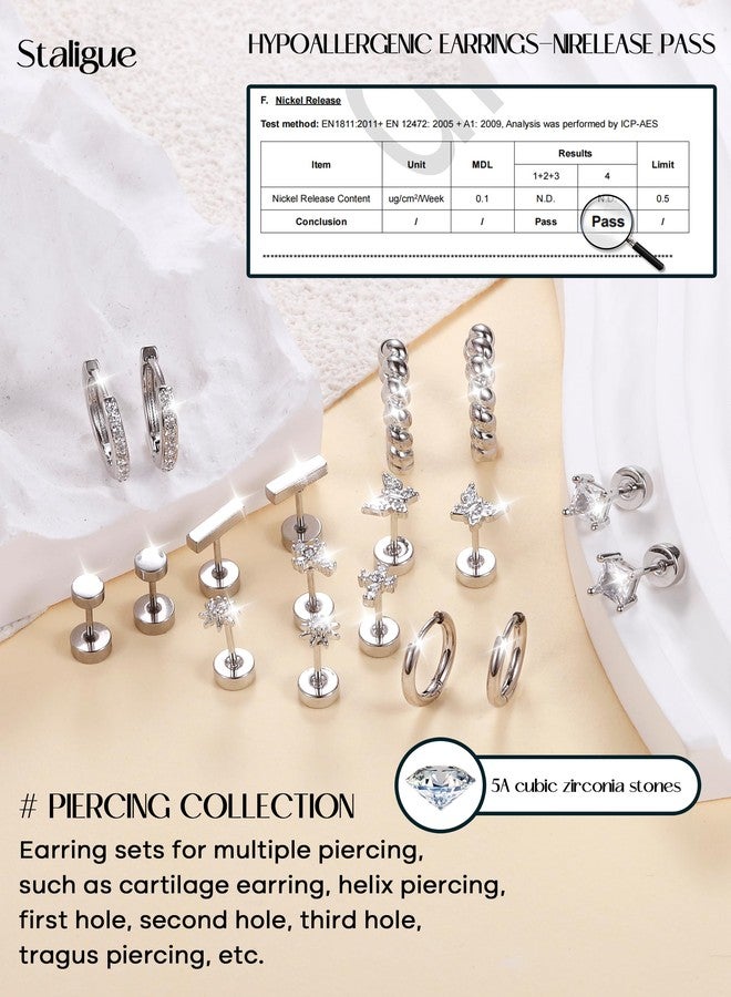 Staligue Hypoallergenic Surgical Steel Flat Back Earrings for Women Trendy 14K Gold Cartilage Earring Helix Conch Tragus Piercing Jewelry Earring Stacks Small Hoop Flatback Earrings Sets for Multiple Piercing - Image 3